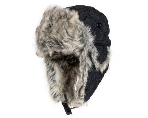 Czapka zimowa Mil-Tec Winter Faux-Fur czarna z podpiętym nausznikiem