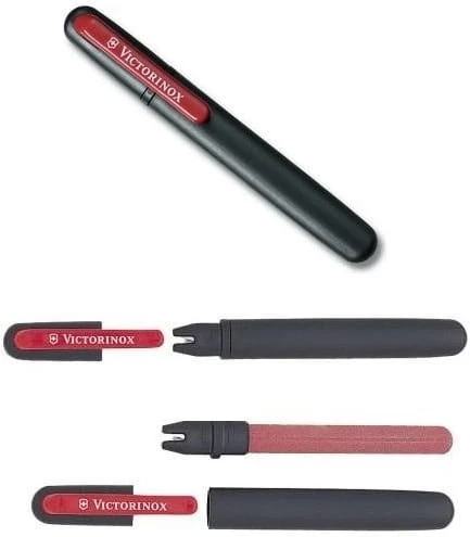 Rozłożona ostrzałka Victorinox 4.3323 z kamieniem ostrzącym i ochronnymi skuwkami